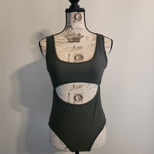 Cutout One-Piece Swimsuit in Olive Green